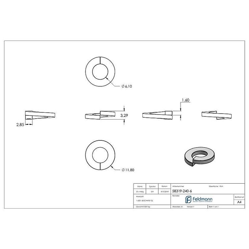 Federring für M6 Schrauben, glatt, DIN 127, V2A