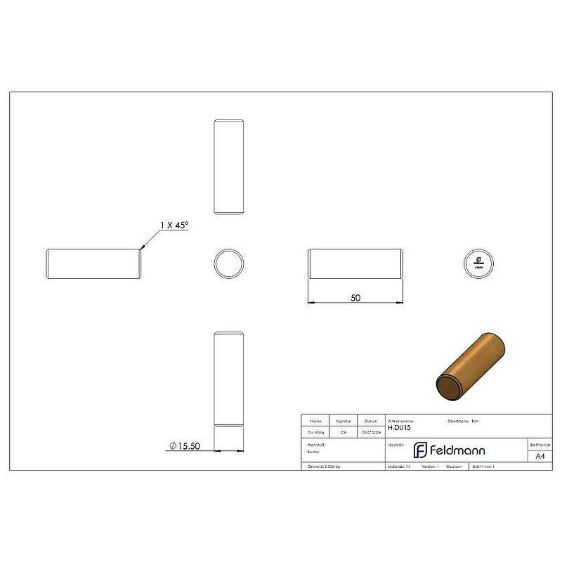 Wooden dowel Ø 15 x 50mm