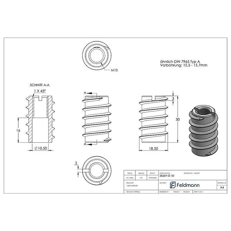 Rampa-Muffe M10x30, Stahl verzinkt