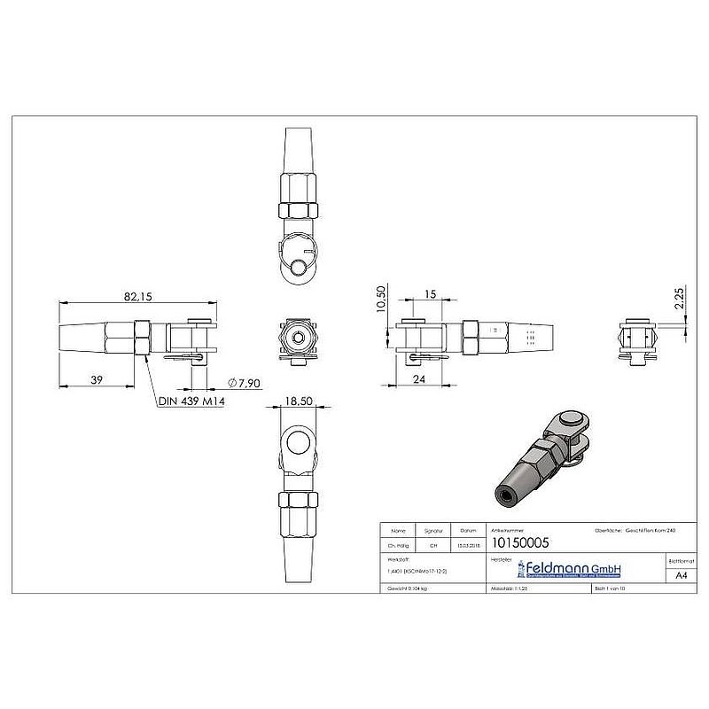 Fork terminal for self-assembly for cable Ø 5mm, AISI316