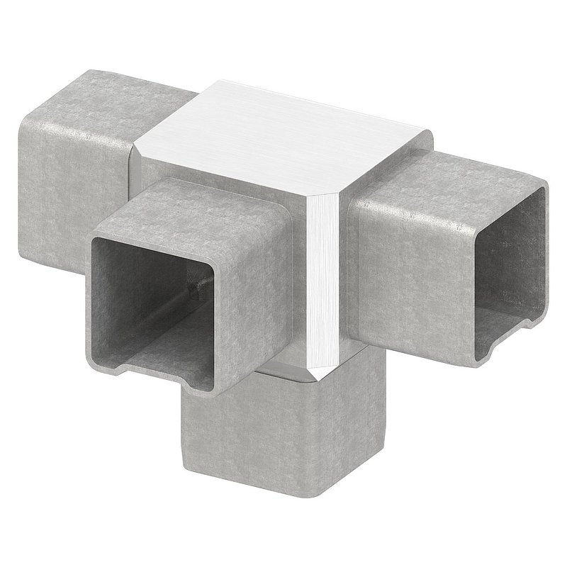 Raccord en T avec 4 sorties égales pour tube 40x40x3,0mm, V4A