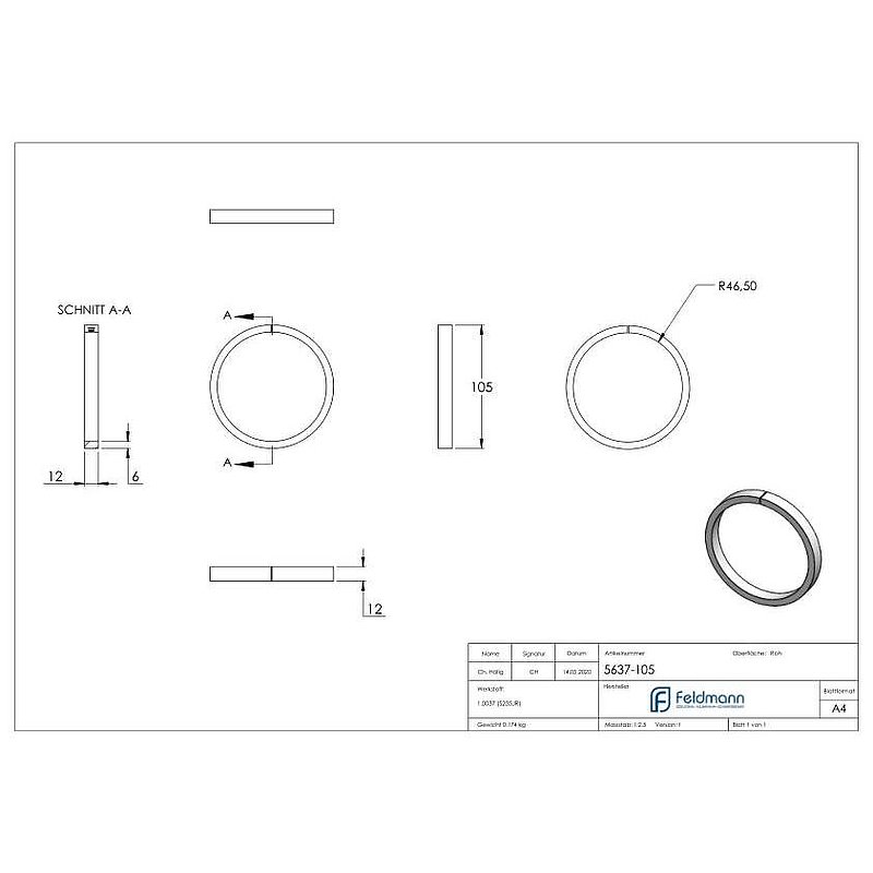 Ring 12x6mm, AußenØ 105mm