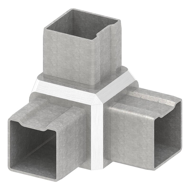 Corner piece 90° with 3 outlets for tube 40x40x3.0mm, AISI316