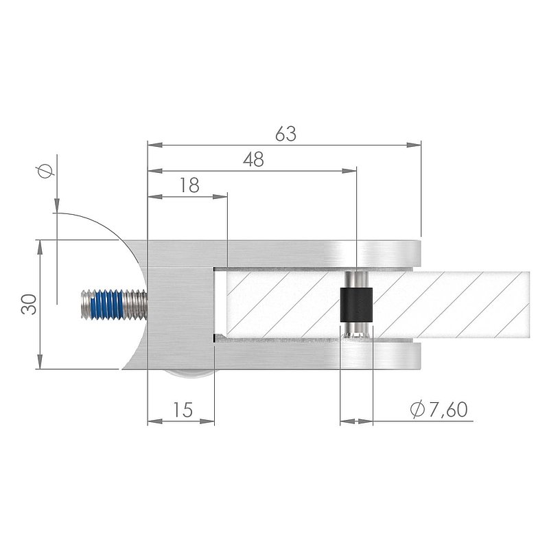 Glasklemme Mod. 33, Anschluss: 48,3mm, VA-Effekt