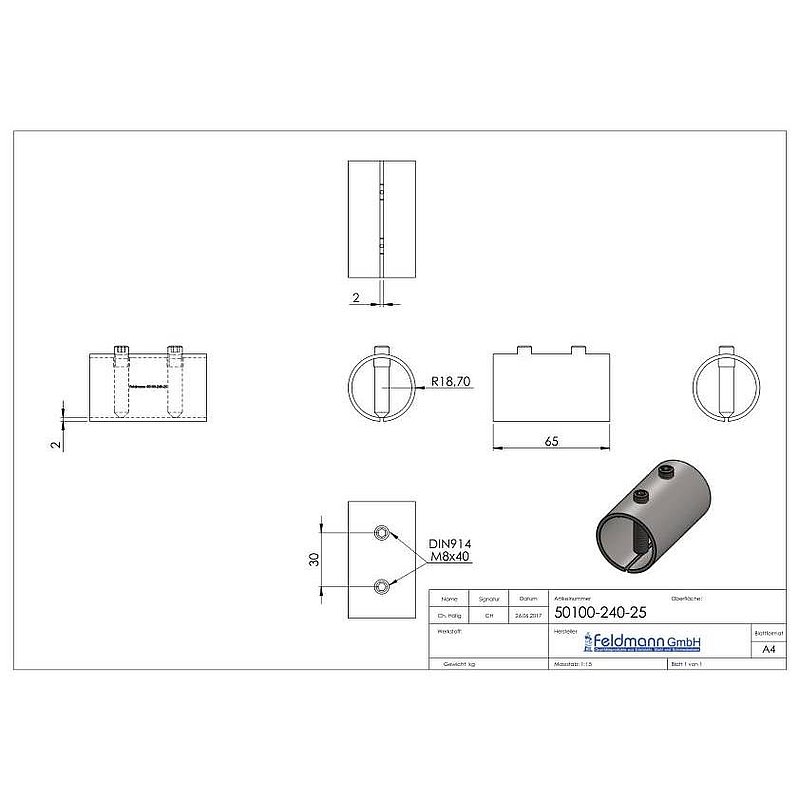 Verbindungshülse für Rohr 42,4x2,5mm, V2A