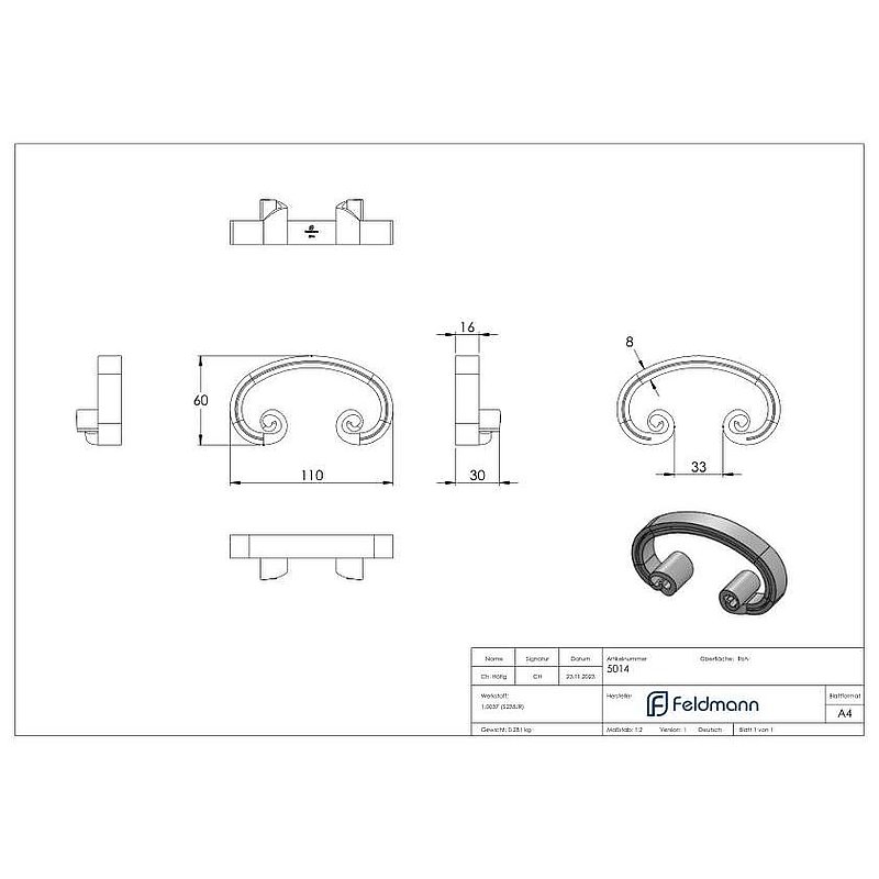 C-Schnecke 16x8mm, 60x110mm