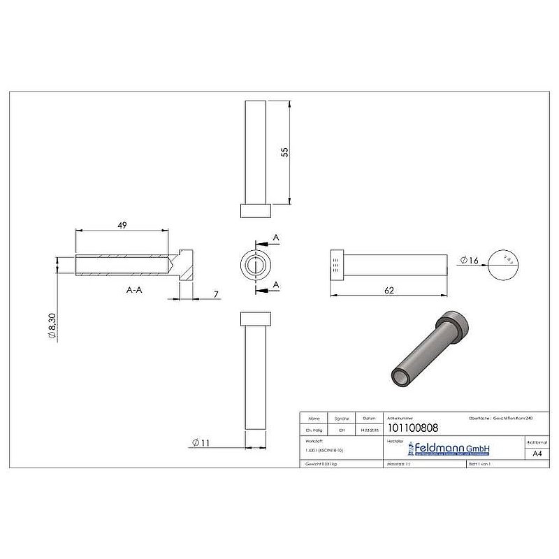 Embout à tête cylindrique à sertir, V4A
