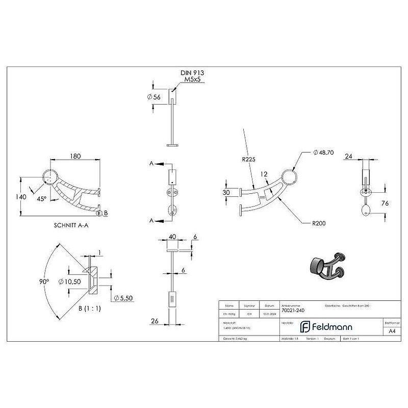 Fußlauf- / Handlaufstütze, für Rohr 48,3mm, V2A