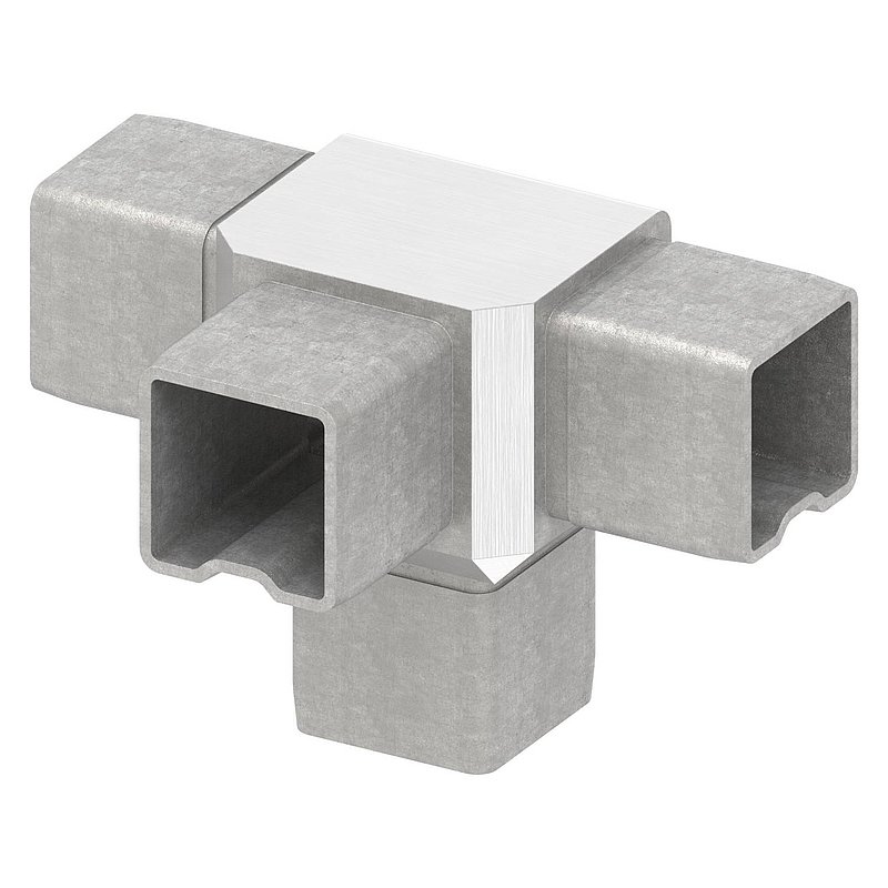 Raccord en T avec 4 sorties égales pour tube 30x30x2,0mm, V4A
