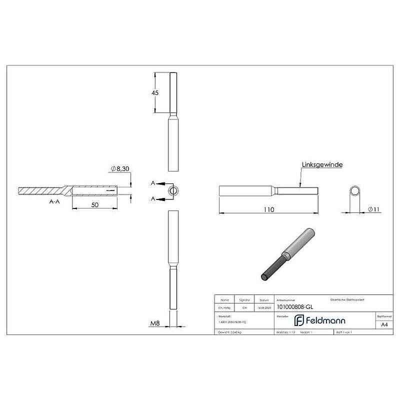 Gewindeterminal für Seil 8mm, V2A