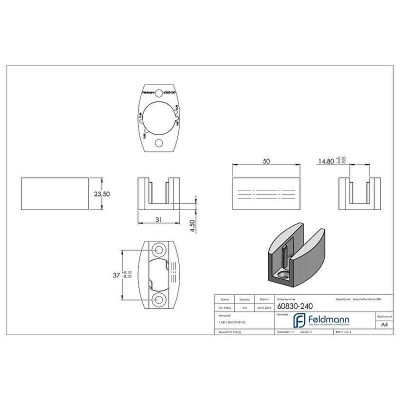 Floor guide for sliding glass door, AISI304