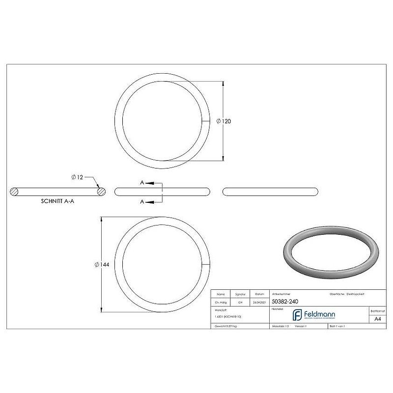 Ring, AußenØ: 144mm, V2A