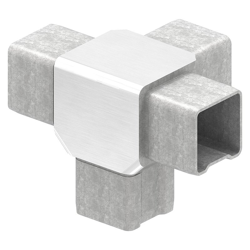 Raccord en T avec 4 sorties égales pour tube 40x40x3,0mm, V4A