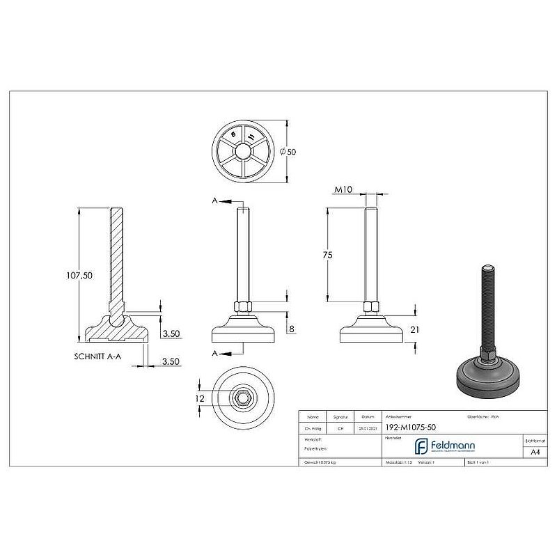 Heavy-duty machine foot M10x75