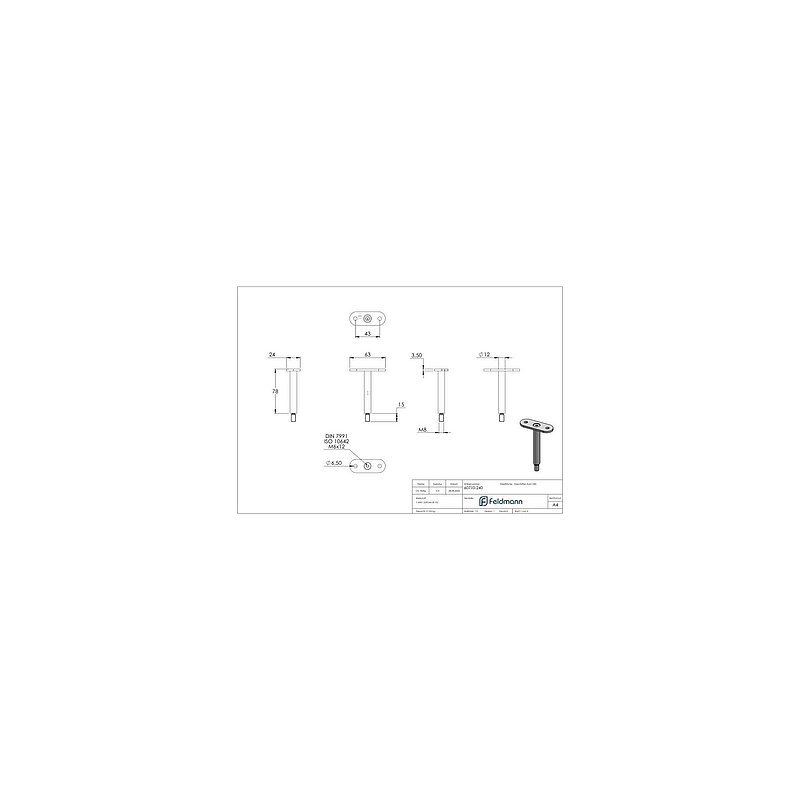 Tige Ø 12mm avec plaque de raccordement de mains courantes, plat, V2A