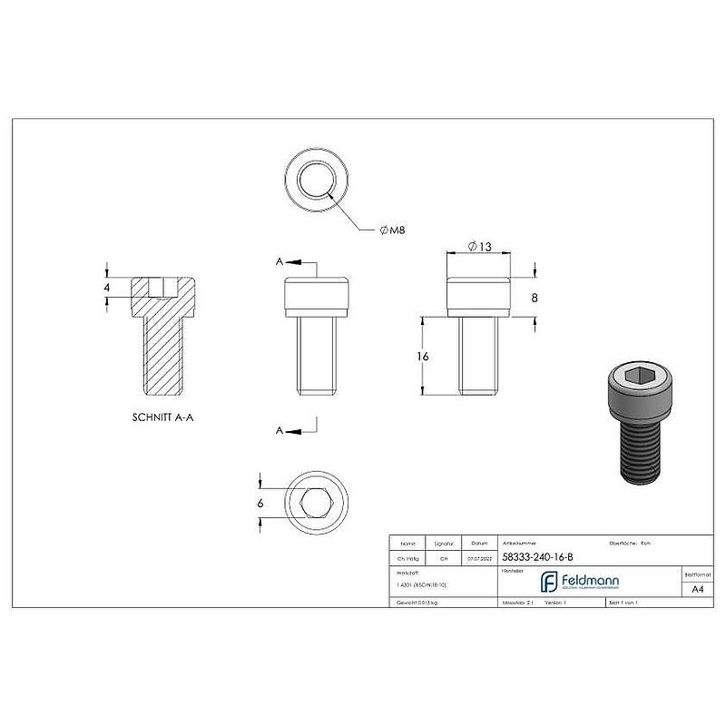 Vis à tête cylindrique M8x16 V2A DIN 912
