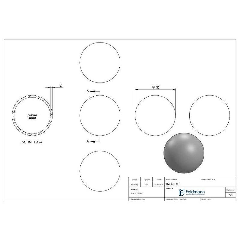 Eisenhohlkugel Ø 40x2,0mm