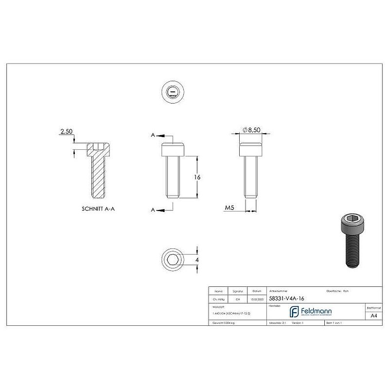 Zylinderkopfschraube M5 x 16, A4, DIN 912