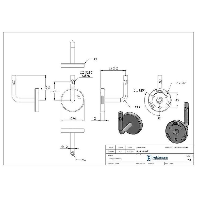 Handlaufhalter inkl. Cliprosette (Ronde und Bügel verschweißt), V2A