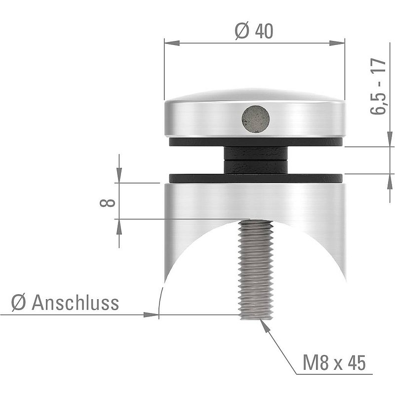 Point de fixation 40mm, jonction: 42,4mm, V2A