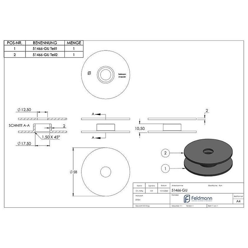 rubber plate (pair) Ø 58 x 2mm, EPDM
