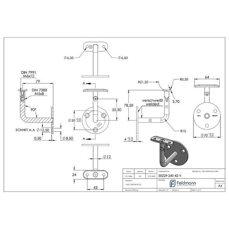 handrial holder with plate 42,4mm