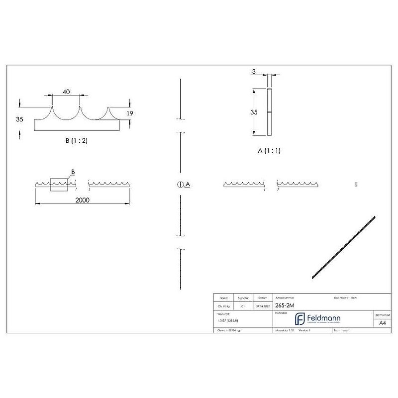 Zackenleiste Mauriks, 35x3mm, L: 2000mm