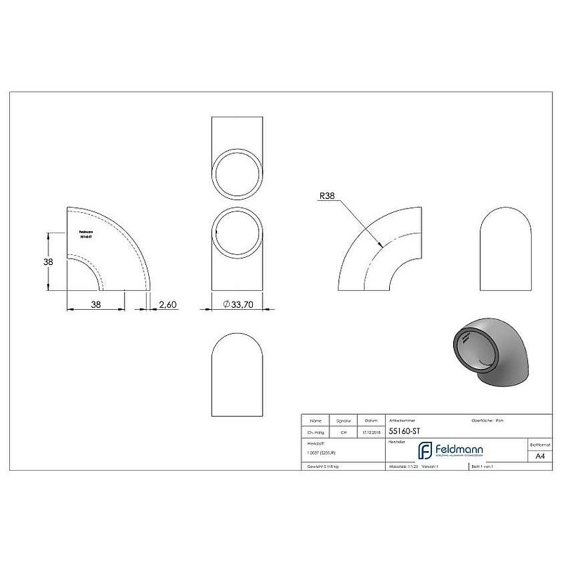 Schweißbogen 90°, 33,7x2,6mm