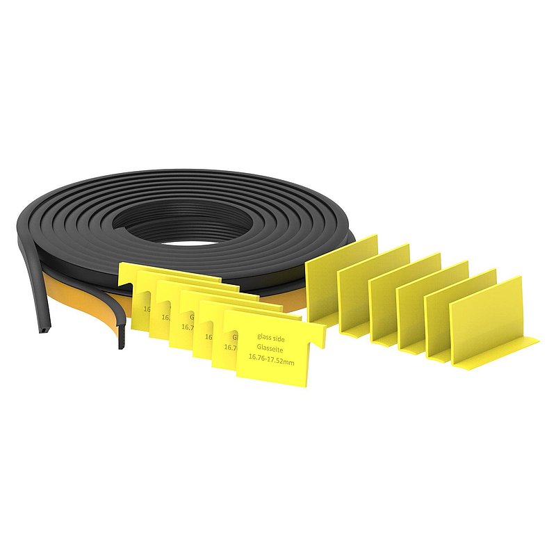 Montageset für 3m Aluprofil für Glas 16,76 - 17,52mm