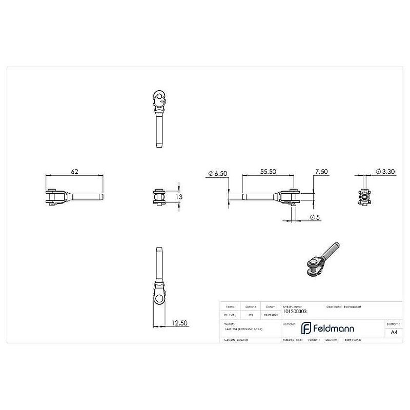 Châpe à sertir pour câble Ø 3mm, V4A