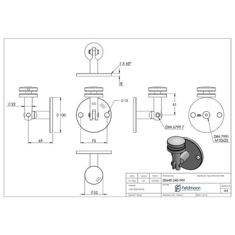 Wandhalter zu Vordachsystem, V2A