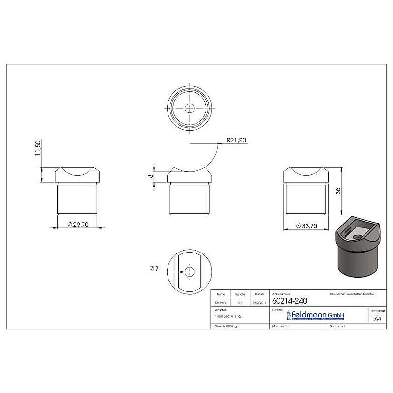 Tube saddle, top connection: tube 42.4 mm, AISI304