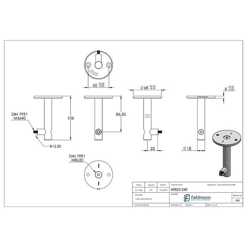 Deckenhalter für Laufschiene, V2A
