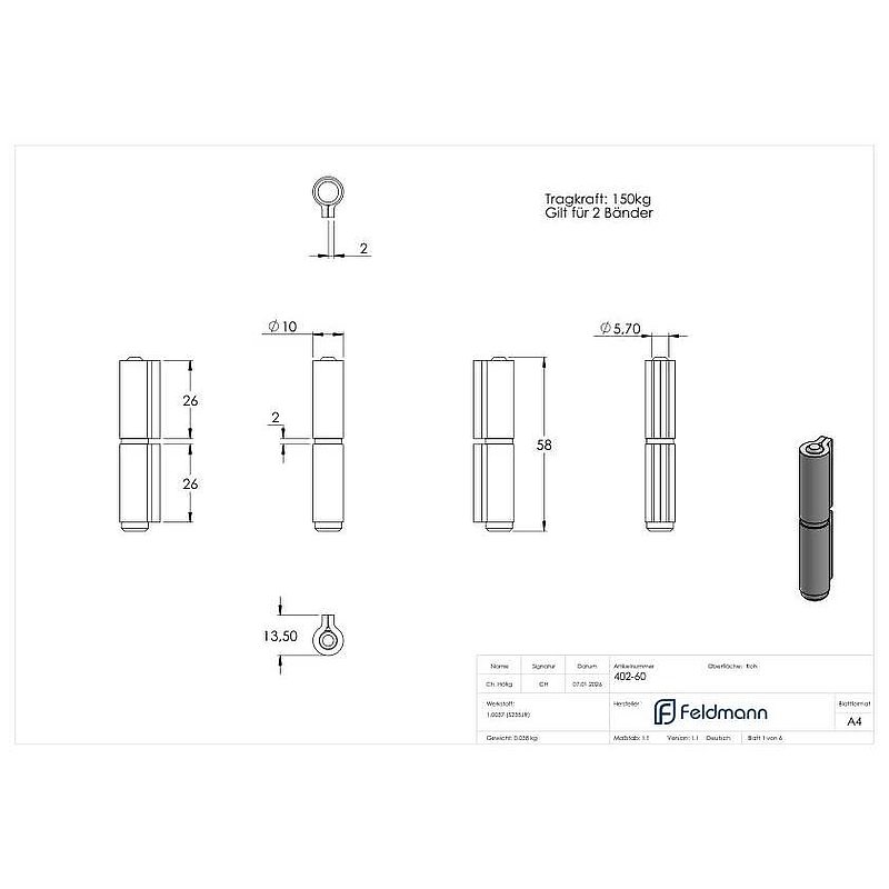 Weld-on hinge 2-piece