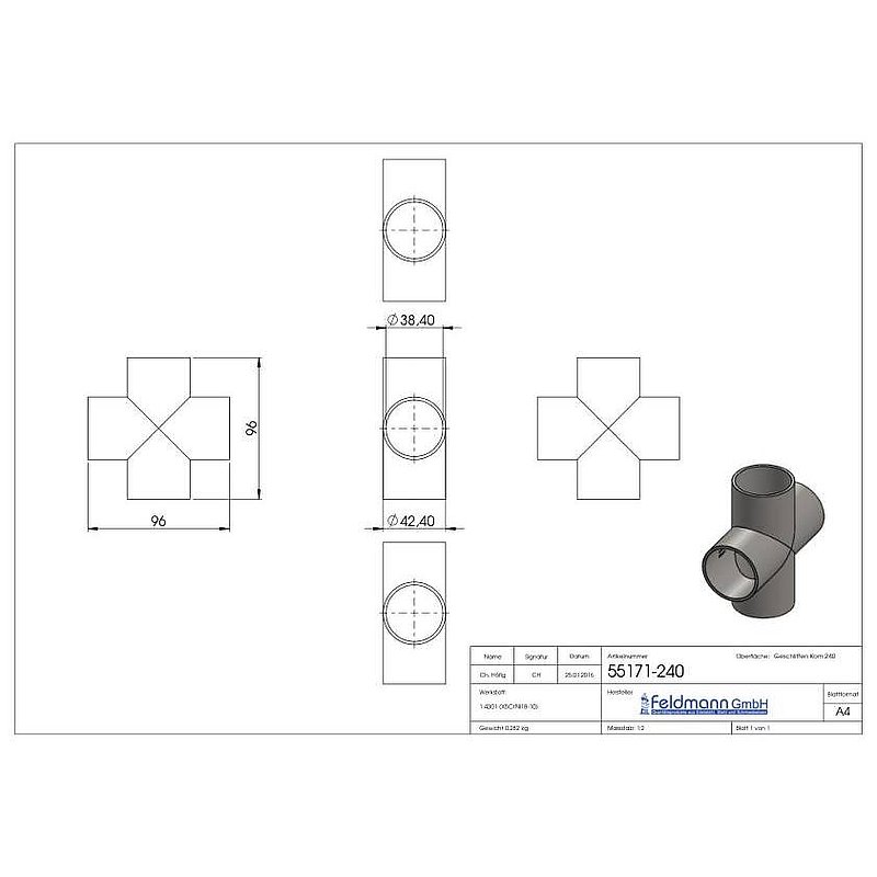 Kreuzstück, 42,4x2,0mm, V2A