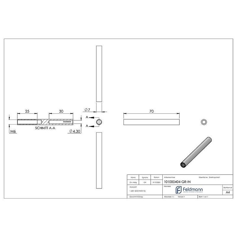 Threaded terminal for cable 4mm, AISI304