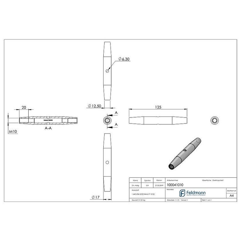 Wantenspanner mit Links- und Rechtsgewinde M10,V4A