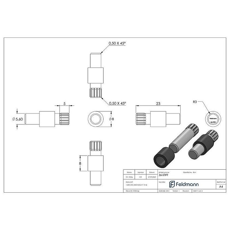 safety pin for Mod. 36, AISI316