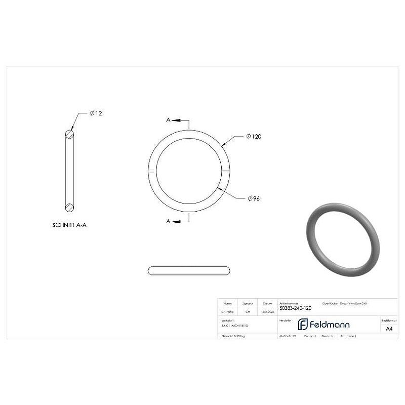 Ring aus Ø 12mm, Außen-Ø 120mm, V2A
