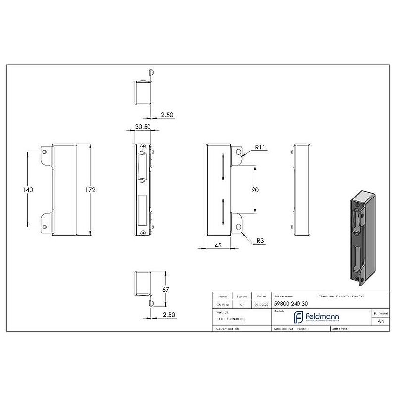 Edelstahlgegenkasten eckig, für Abstand 72mm, zum Anschweißen, 30mm, V2A