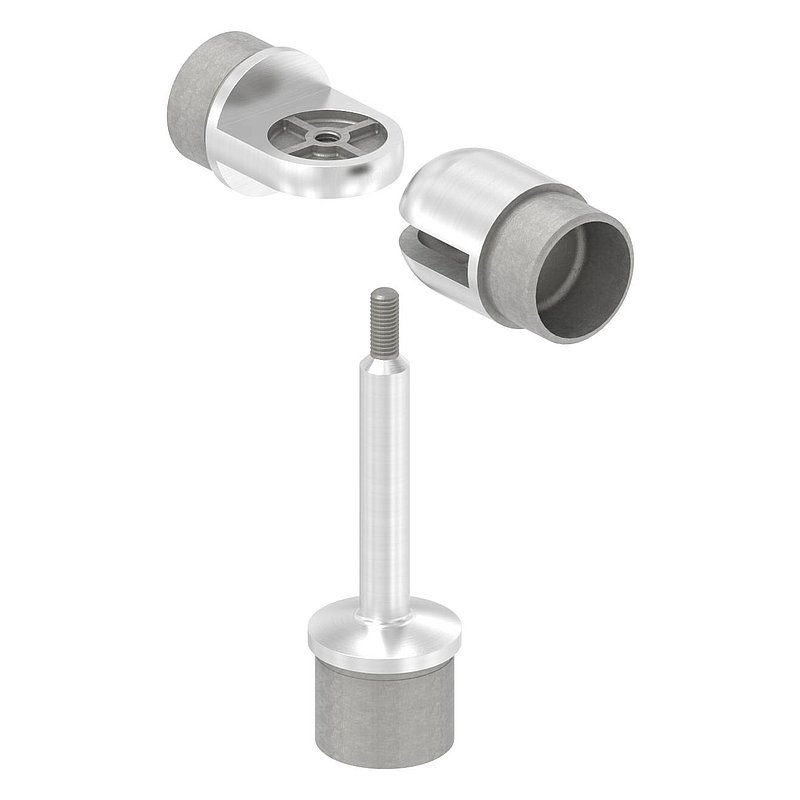 Rohrabschlussstopfen für Rohr 42,4x2,0mm, oben mit Gelenkstück, V2A