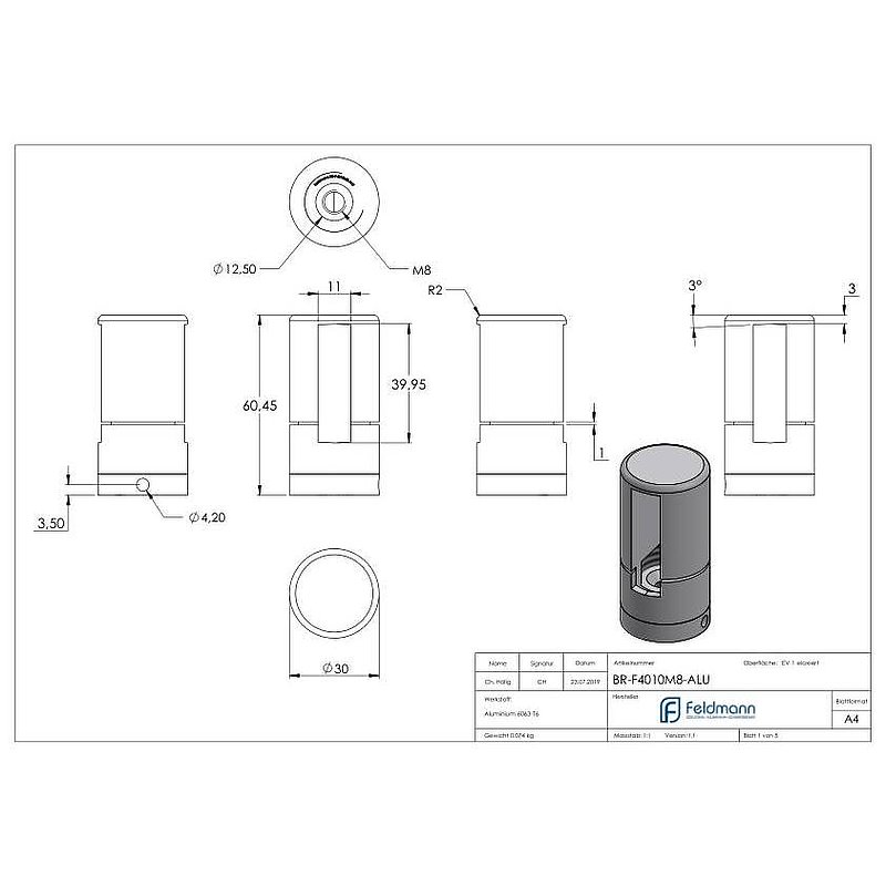 Brenk Grundhalter für Flachstäbe 40x10mm, ALU