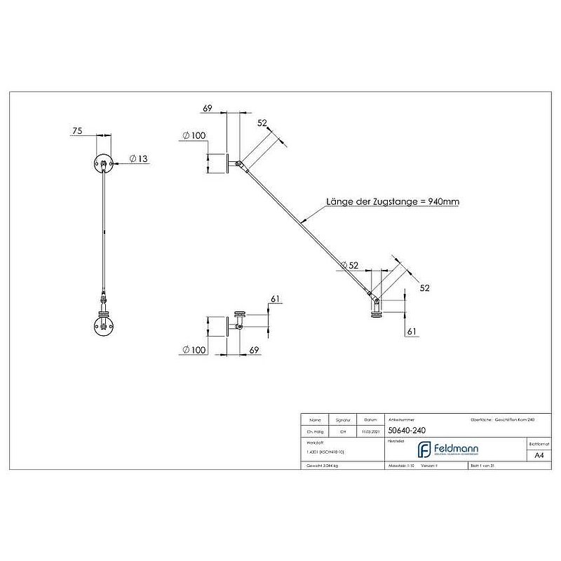 Vordachsystem abgehangen, V2A