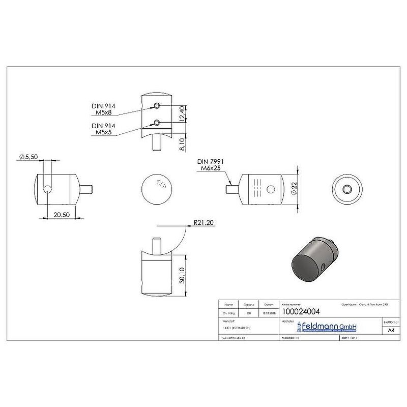 Support de câble, pour câble Ø 4mm, jonction: 42,4mm, V2A