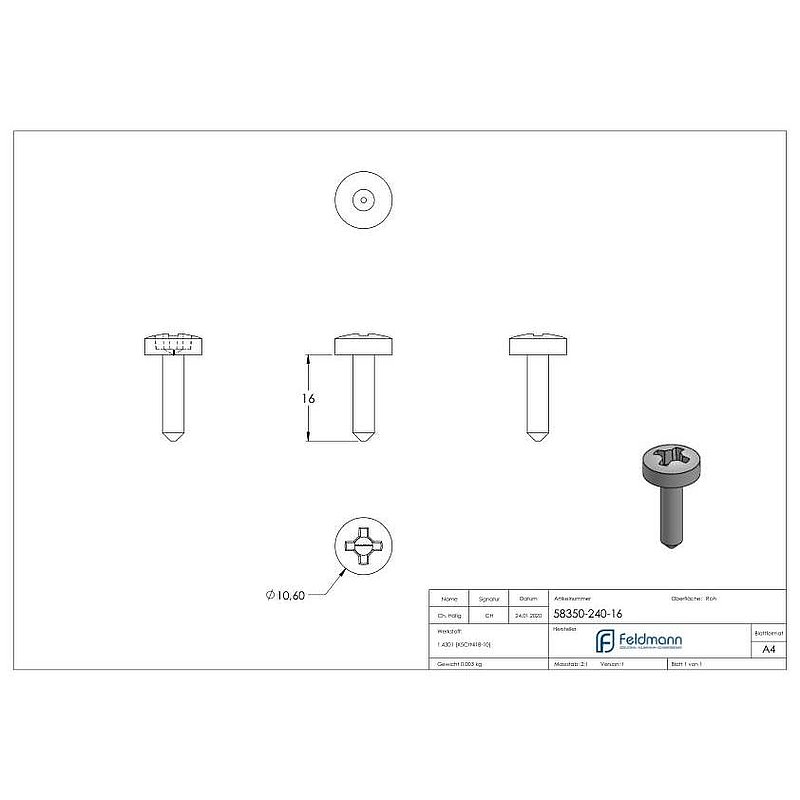 Linsenblechschraube 5,5x16, V2A, DIN 7981