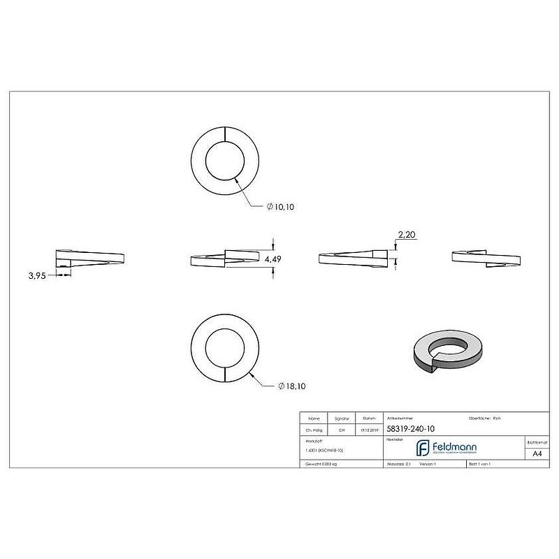 Federring für M10 Schrauben, glatt, DIN 127, V2A