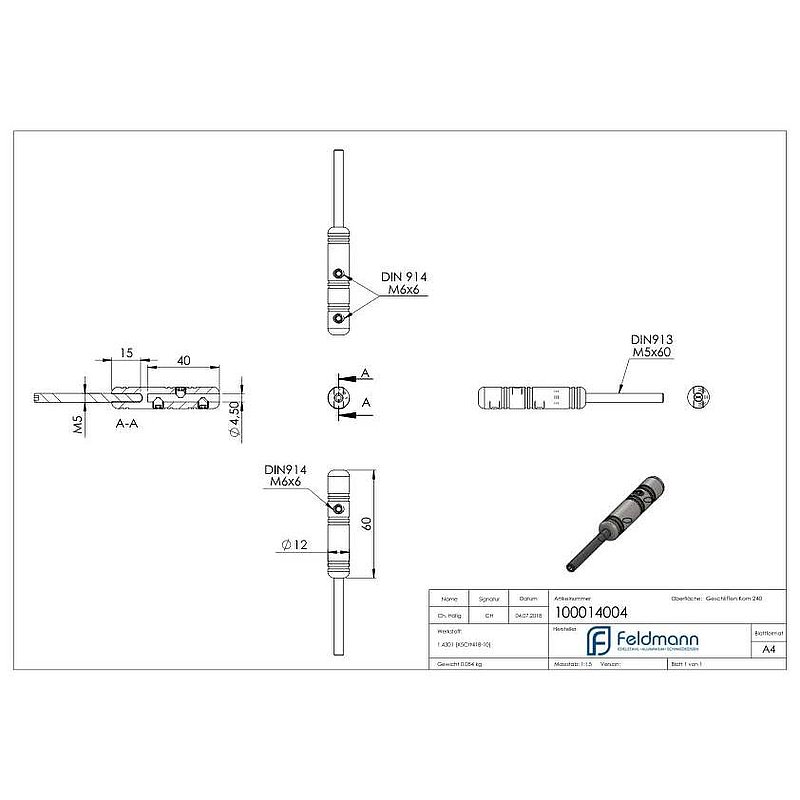 Threaded terminal for self-assembly, for 4mm cable, AISI304