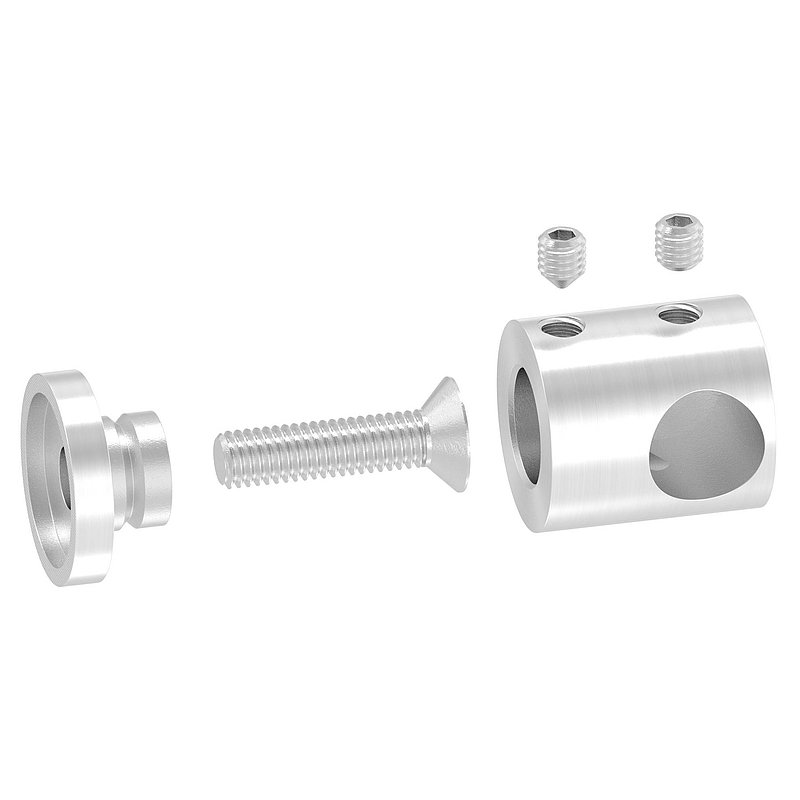 Querstabhalter für geraden Anschluss, Sackloch rechts 12,2mm, V2A