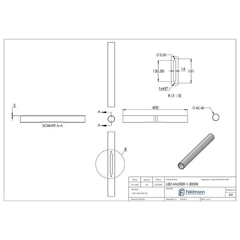 LED sample handrail incl. 1x LED 3000 K