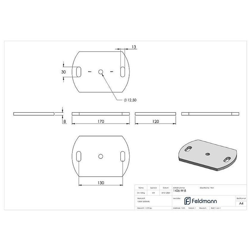 Ankerplatte 170x120x8mm